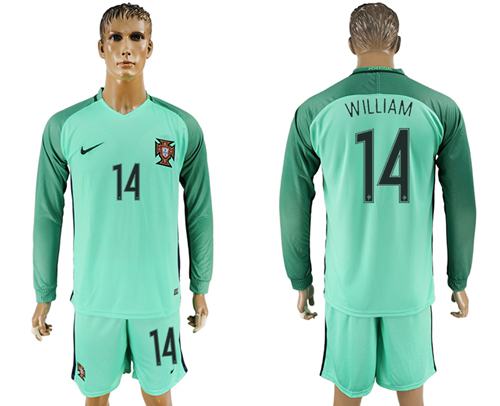 Portugal #14 William Away Long Sleeves Soccer Country Jersey